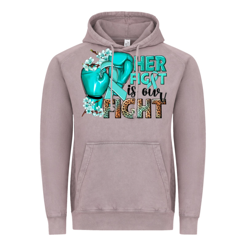 Her Fight Is Our Fight Ovarian Cancer Teal Ribbon Vintage Hoodie by NancyCooperArtShop | Teevron