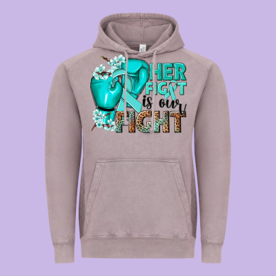 Her Fight Is Our Fight Ovarian Cancer Teal Ribbon Vintage Hoodie Designed By Nancycooperartshop