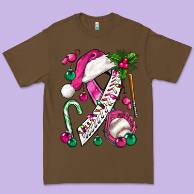 Pink Christmas Breast Cancer Ribbon Baseball Premium Tee Designed By Bundleandbundleshop