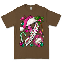 Cacao Pink Christmas Breast Cancer Ribbon Baseball Premium Tee - BundleAndBundleShop