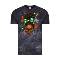 Cloud Black Afro Messy Bun Basketball Green Bow Vintage Tee - texasbilliewilder