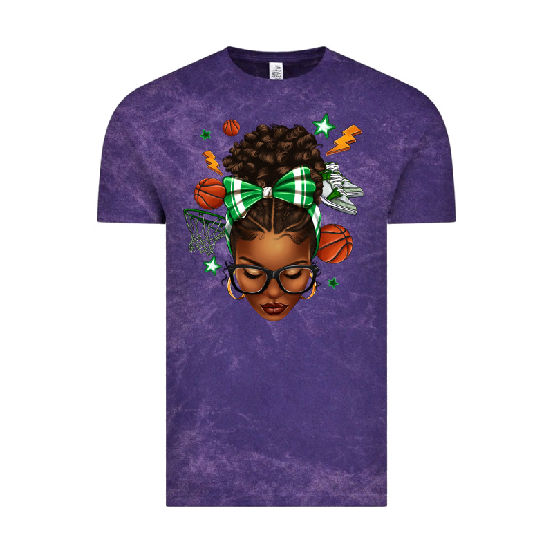 Afro Messy Bun Basketball Green Bow Vintage Tee by texasbilliewilder | Teevron