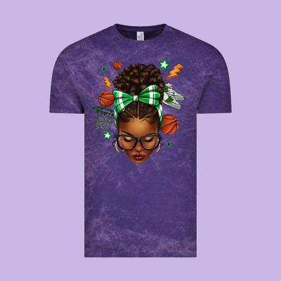 Afro Messy Bun Basketball Green Bow Vintage Tee Designed By Texasbilliewilder