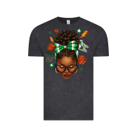 Vintage Black Afro Messy Bun Basketball Green Bow Vintage Tee - texasbilliewilder