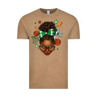 Vintage Coffee Afro Messy Bun Basketball Green Bow Vintage Tee - texasbilliewilder