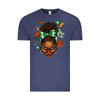 Vintage Denim Afro Messy Bun Basketball Green Bow Vintage Tee - texasbilliewilder