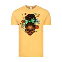 Vintage Mustard Afro Messy Bun Basketball Green Bow Vintage Tee - texasbilliewilder