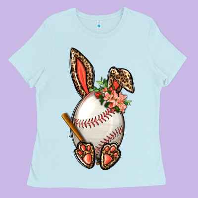 Baseball Easter Bunny Ladies Tee Designed By Bundleandbundleshop