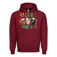 Burgundy Merry christmas calfs Zipper Hoodie - FaDigitalArtStudio