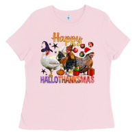 Bubblegum Pink Happy Hallothanksmas Chick Ladies Tee - BundleAndBundleShop