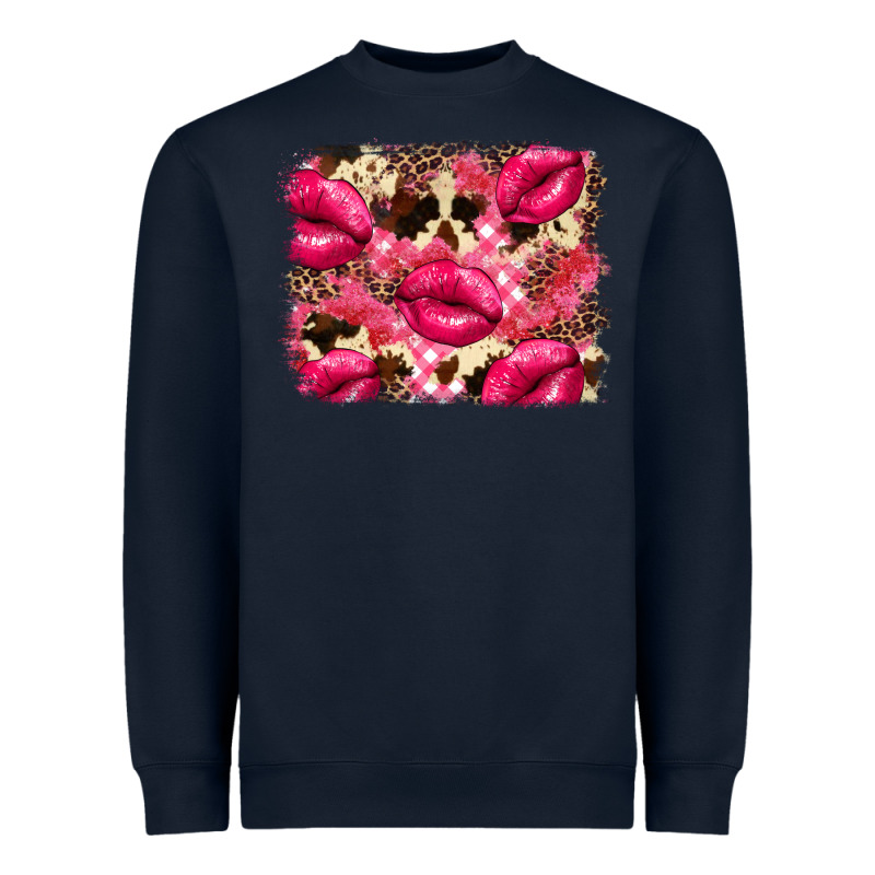 Valentine's Day Pink Plaid Red Glitter Cowhide Heavyweight Sweatshirt by FaDigitalArtStudio | Teevron