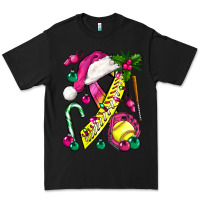 Black Pink Christmas Breast Cancer Ribbon Softball Premium Tee - BundleAndBundleShop