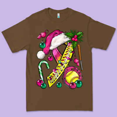 Pink Christmas Breast Cancer Ribbon Softball Premium Tee Designed By Bundleandbundleshop