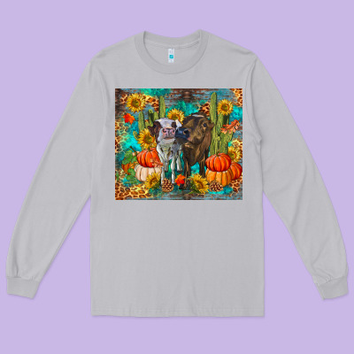 Fall Heifer Cows Long Sleeve Tee Designed By Ranaportraitstore
