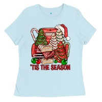 Baby Blue Tis The Season Christmas Cakes Truck Ladies Tee - BundleAndBundleShop