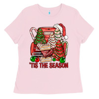Bubblegum Pink Tis The Season Christmas Cakes Truck Ladies Tee - BundleAndBundleShop