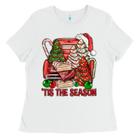White Tis The Season Christmas Cakes Truck Ladies Tee - BundleAndBundleShop