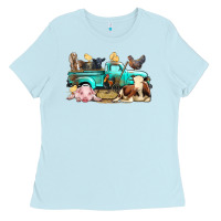 Baby Blue Farm Animals Truck Ladies Tee - BundleAndBundleShop
