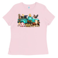 Bubblegum Pink Farm Animals Truck Ladies Tee - BundleAndBundleShop