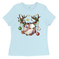 Baby Blue Baseball Horn Christmas Ladies Tee - BundleAndBundleShop