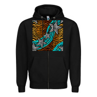 Black tiger turquoise glitter and stars seamless pattern Zipper Hoodie - BundleAndBundleShop