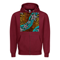 Burgundy tiger turquoise glitter and stars seamless pattern Zipper Hoodie - BundleAndBundleShop