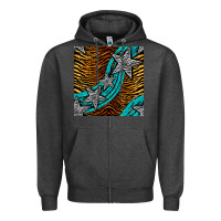 Charcoal Heather tiger turquoise glitter and stars seamless pattern Zipper Hoodie - BundleAndBundleShop