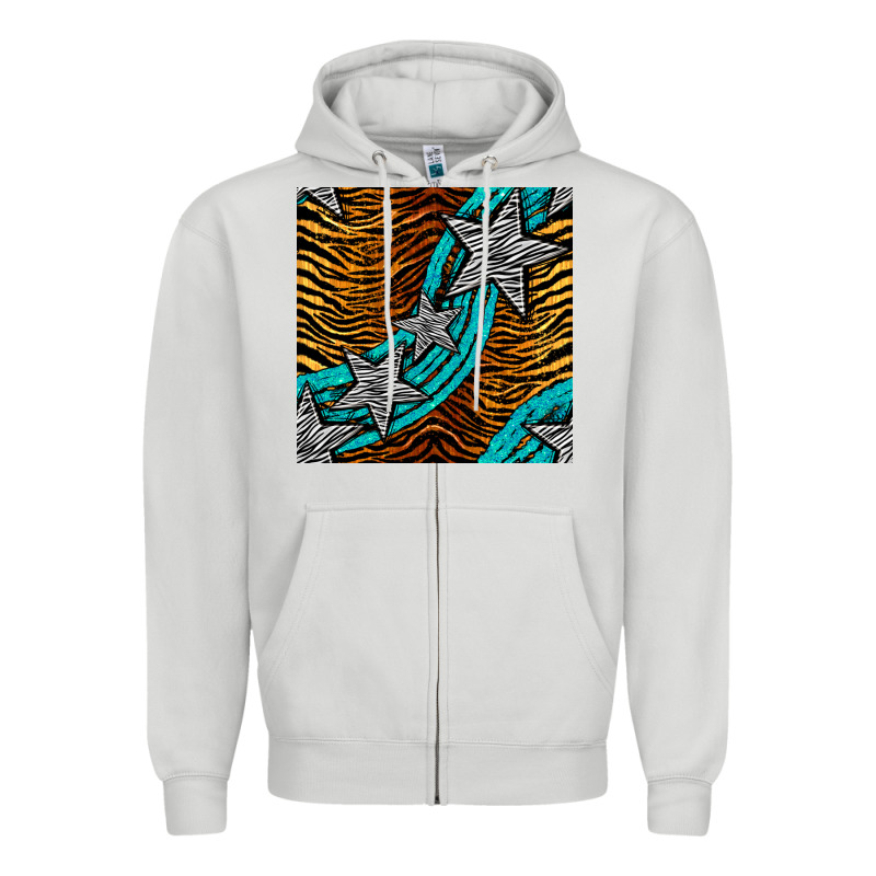 Tiger Turquoise Glitter And Stars Seamless Pattern Zipper Hoodie by BundleAndBundleShop | Teevron