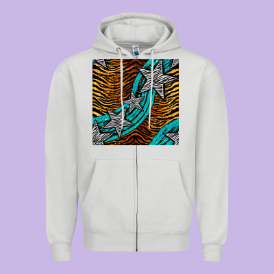 Tiger Turquoise Glitter And Stars Seamless Pattern Zipper Hoodie Designed By Bundleandbundleshop