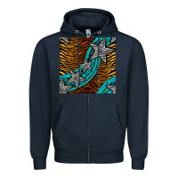 Navy tiger turquoise glitter and stars seamless pattern Zipper Hoodie - BundleAndBundleShop