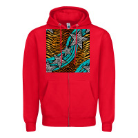 Red tiger turquoise glitter and stars seamless pattern Zipper Hoodie - BundleAndBundleShop