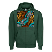 Sports Green tiger turquoise glitter and stars seamless pattern Zipper Hoodie - BundleAndBundleShop