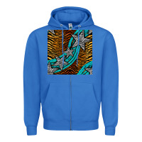 True Royal tiger turquoise glitter and stars seamless pattern Zipper Hoodie - BundleAndBundleShop