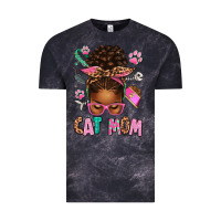 Cloud Black Afro Messy Bun Cat Mom Vintage Tee - texasbilliewilder