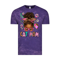 Cloud Purple Afro Messy Bun Cat Mom Vintage Tee - texasbilliewilder