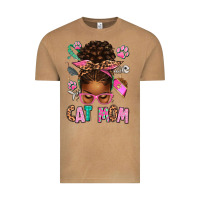 Afro Messy Bun Cat Mom Vintage Tee | Teevron