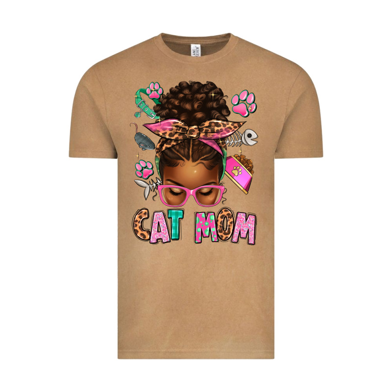 Afro Messy Bun Cat Mom Vintage Tee by texasbilliewilder | Teevron