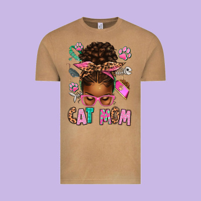 Afro Messy Bun Cat Mom Vintage Tee Designed By Texasbilliewilder