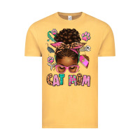 Vintage Mustard Afro Messy Bun Cat Mom Vintage Tee - texasbilliewilder