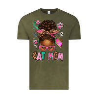 Vintage Olive Afro Messy Bun Cat Mom Vintage Tee - texasbilliewilder