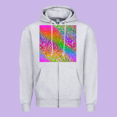 Neon Glitter Leopard Seamless Pattern Zipper Hoodie Designed By Bundleandbundleshop