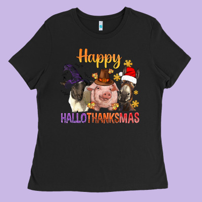 Happy Hallothanksmas Farm Animal Ladies Tee Designed By Bundleandbundleshop