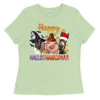 Matcha Happy Hallothanksmas Farm Animal Ladies Tee - BundleAndBundleShop