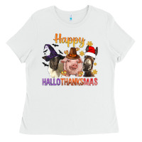 White Happy Hallothanksmas Farm Animal Ladies Tee - BundleAndBundleShop