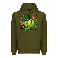 Army Green st.patrick's day softball Premium Hoodie - FaDigitalArtStudio
