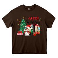 Chocolate Brown merry christmas camper Heavy Core Tee - MaliasSmallBusiness