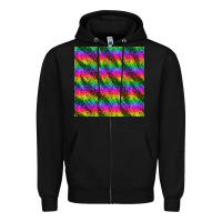 Black neon rainbow leopard zebra seamless pattern Zipper Hoodie - BundleAndBundleShop