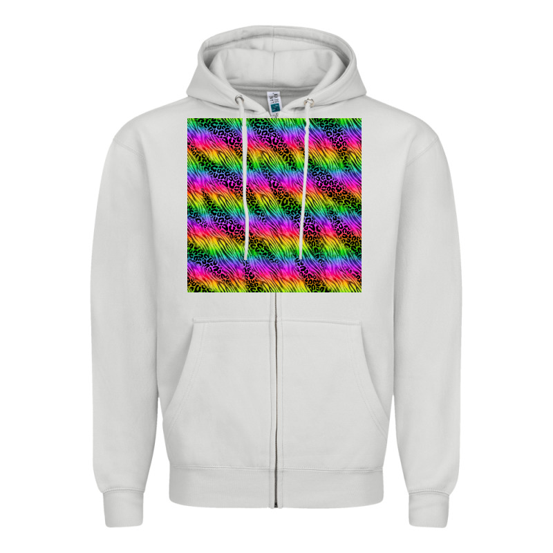 Neon Rainbow Leopard Zebra Seamless Pattern Zipper Hoodie by BundleAndBundleShop | Teevron