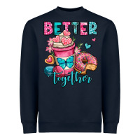 Navy better together donut and coffee valentines day Heavyweight Sweatshirt - OliviaCreatesArt