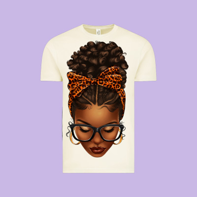 Afro Messy Bun Orange Leopard Bow Vintage Tee Designed By Texasbilliewilder